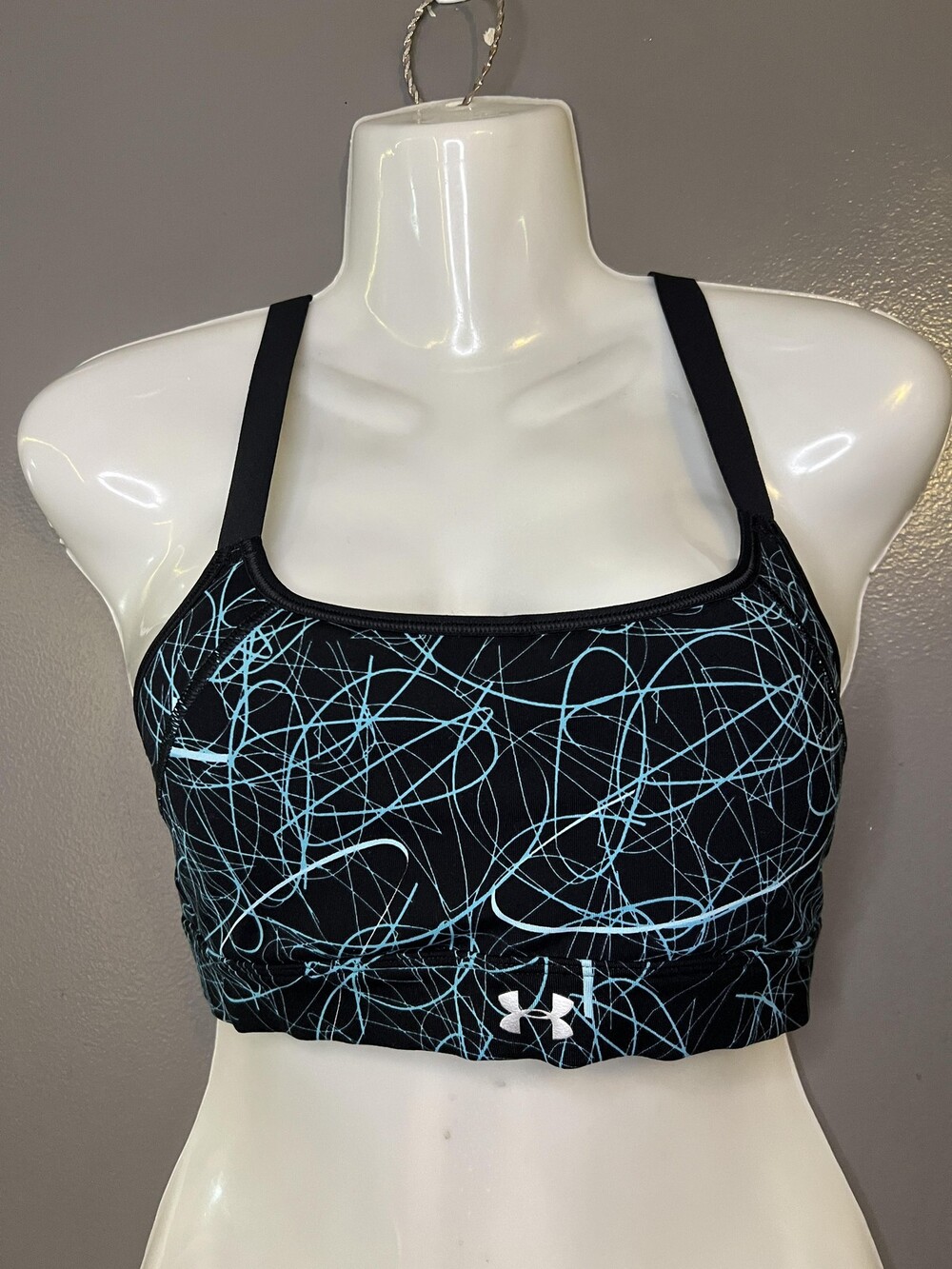 Under Armour Sports Bra Womens Small Black Abstract Print Racerback Padded